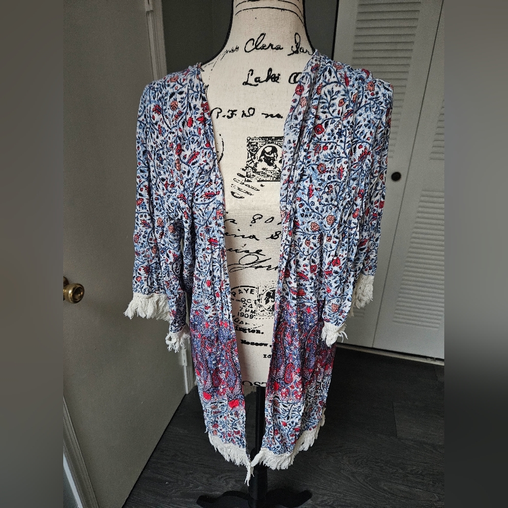 Roffe paisley fringe cover up